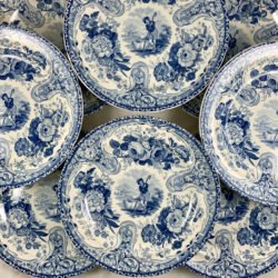 John Bagster Vignette Blue Transferware Dinner Plates, S/8 - SOLD